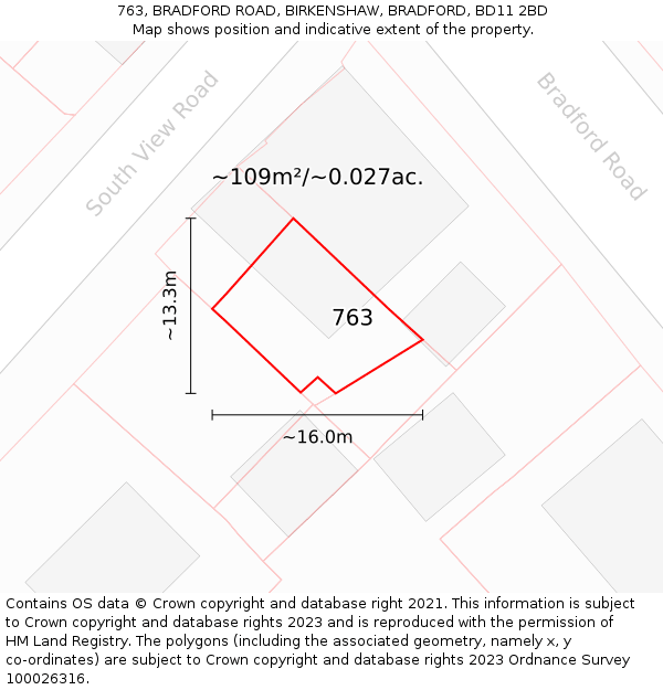763, BRADFORD ROAD, BIRKENSHAW, BRADFORD, BD11 2BD: Plot and title map