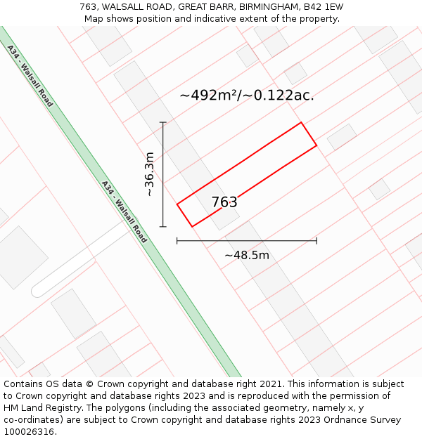 763, WALSALL ROAD, GREAT BARR, BIRMINGHAM, B42 1EW: Plot and title map