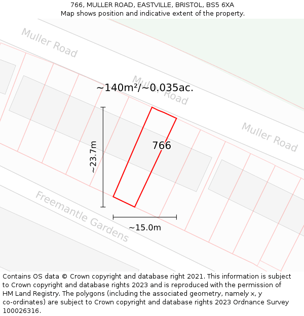 766, MULLER ROAD, EASTVILLE, BRISTOL, BS5 6XA: Plot and title map