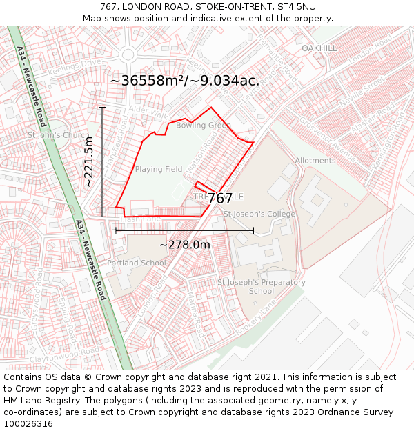 767, LONDON ROAD, STOKE-ON-TRENT, ST4 5NU: Plot and title map