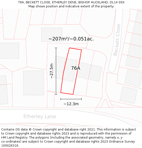 76A, BECKETT CLOSE, ETHERLEY DENE, BISHOP AUCKLAND, DL14 0SX: Plot and title map