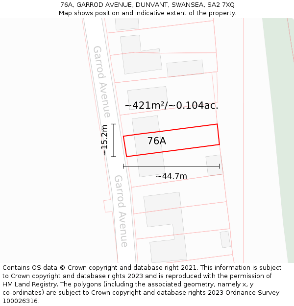 76A, GARROD AVENUE, DUNVANT, SWANSEA, SA2 7XQ: Plot and title map