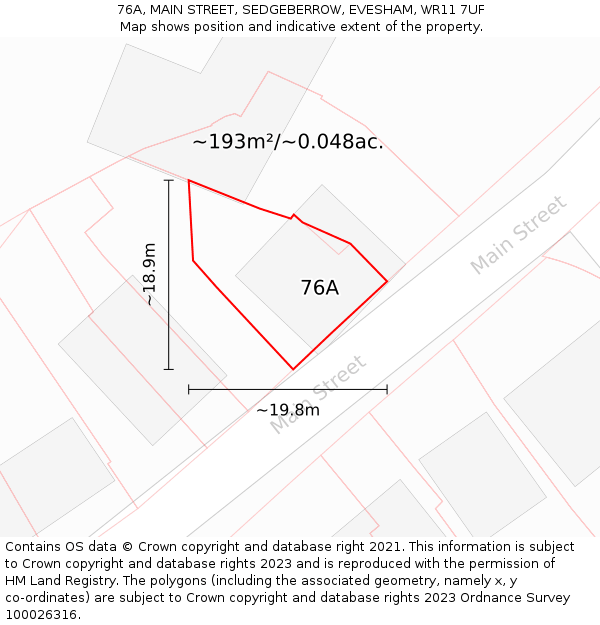 76A, MAIN STREET, SEDGEBERROW, EVESHAM, WR11 7UF: Plot and title map