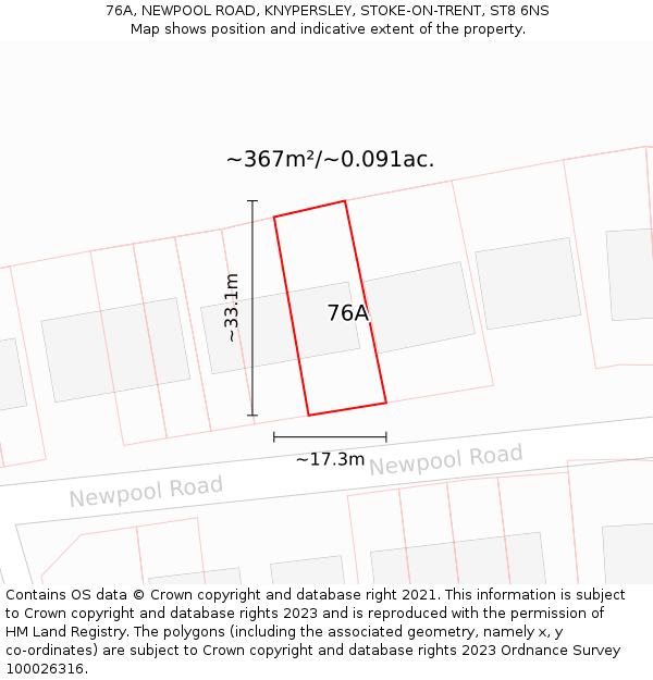 76A, NEWPOOL ROAD, KNYPERSLEY, STOKE-ON-TRENT, ST8 6NS: Plot and title map