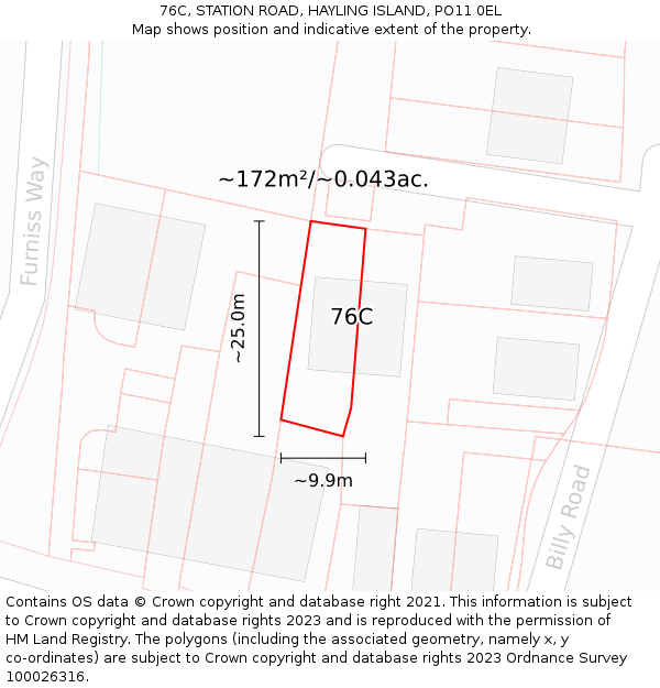 76C, STATION ROAD, HAYLING ISLAND, PO11 0EL: Plot and title map