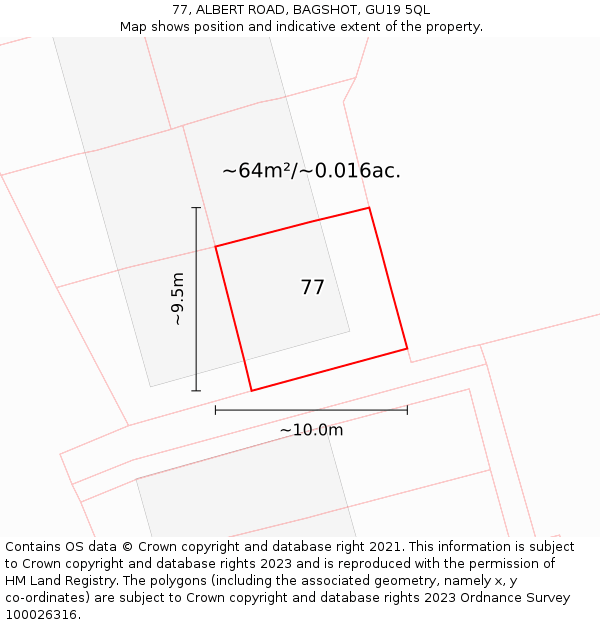 77, ALBERT ROAD, BAGSHOT, GU19 5QL: Plot and title map