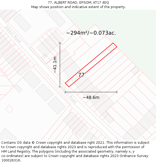 77, ALBERT ROAD, EPSOM, KT17 4EQ: Plot and title map