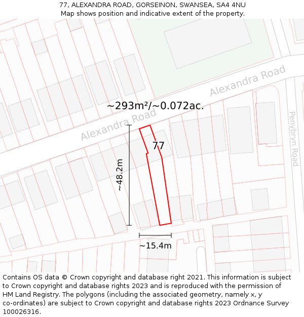 77, ALEXANDRA ROAD, GORSEINON, SWANSEA, SA4 4NU: Plot and title map