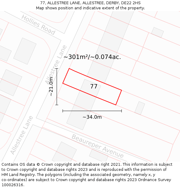 77, ALLESTREE LANE, ALLESTREE, DERBY, DE22 2HS: Plot and title map