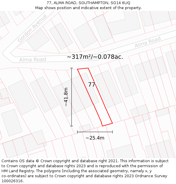 77, ALMA ROAD, SOUTHAMPTON, SO14 6UQ: Plot and title map