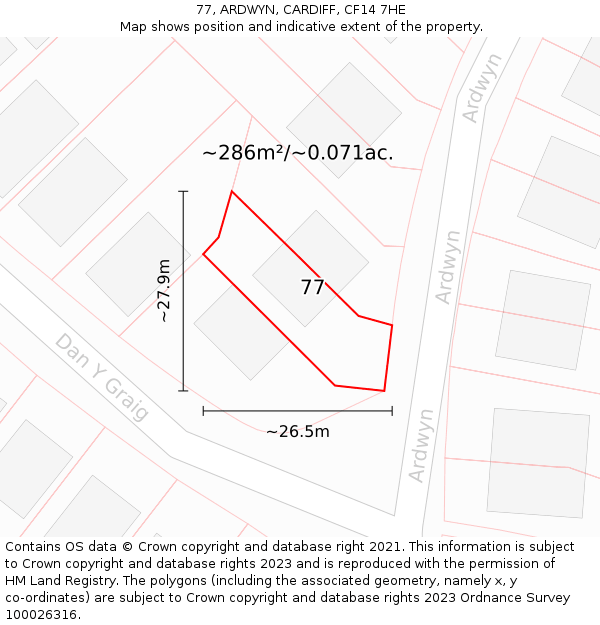 77, ARDWYN, CARDIFF, CF14 7HE: Plot and title map