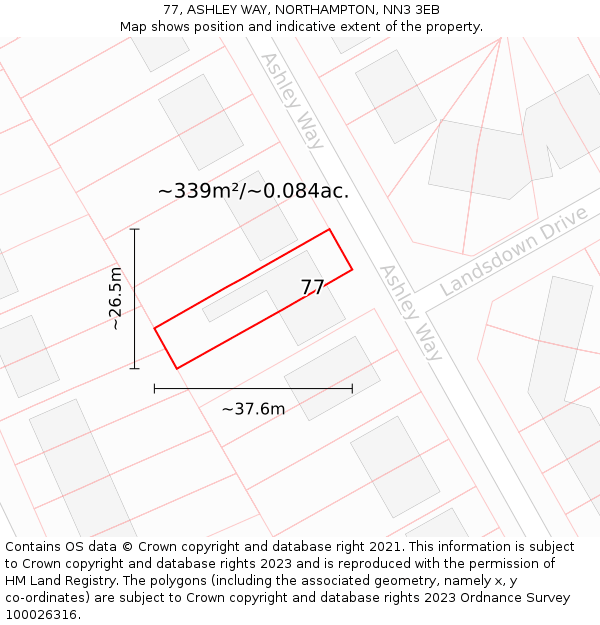 77, ASHLEY WAY, NORTHAMPTON, NN3 3EB: Plot and title map