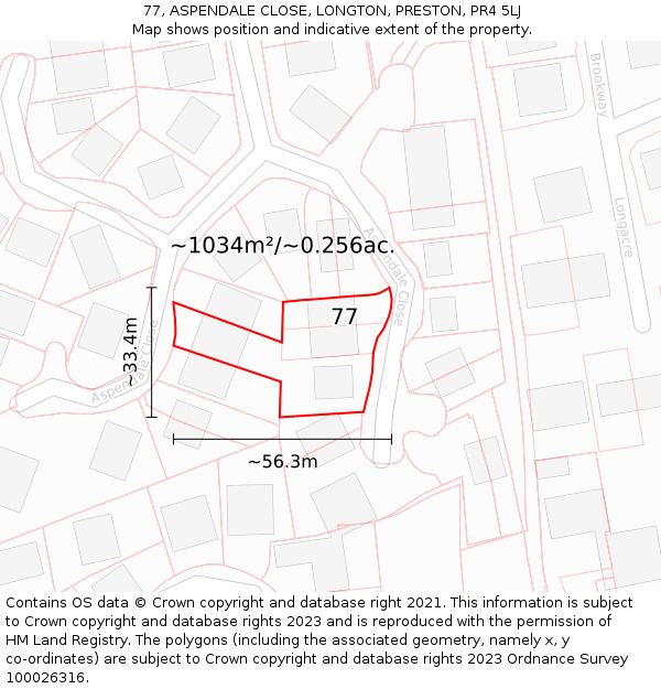 77, ASPENDALE CLOSE, LONGTON, PRESTON, PR4 5LJ: Plot and title map