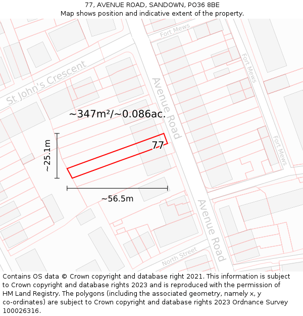 77, AVENUE ROAD, SANDOWN, PO36 8BE: Plot and title map