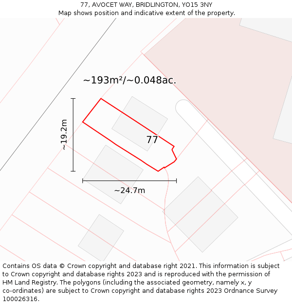 77, AVOCET WAY, BRIDLINGTON, YO15 3NY: Plot and title map