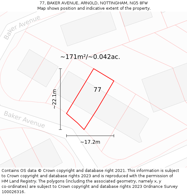 77, BAKER AVENUE, ARNOLD, NOTTINGHAM, NG5 8FW: Plot and title map