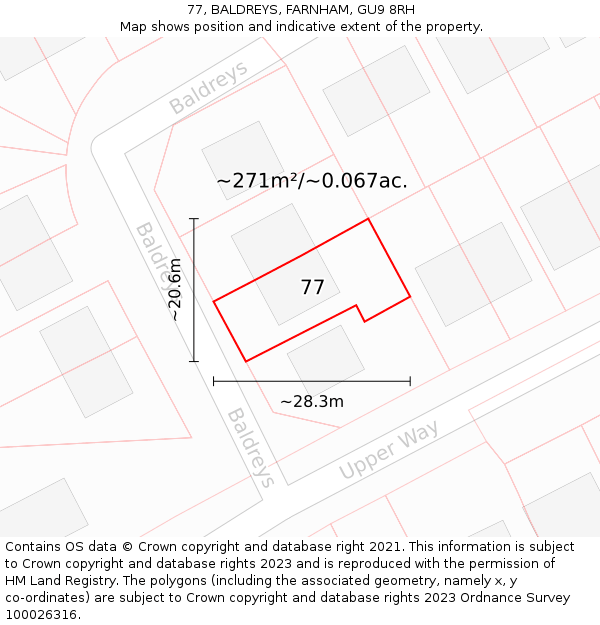 77, BALDREYS, FARNHAM, GU9 8RH: Plot and title map