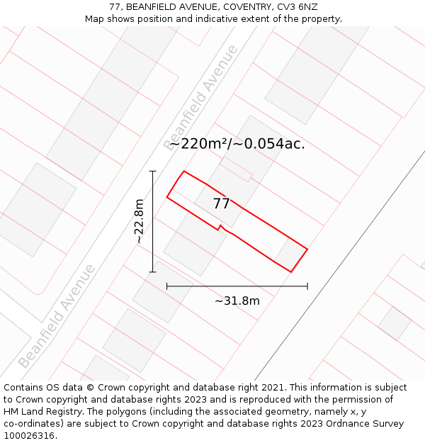 77, BEANFIELD AVENUE, COVENTRY, CV3 6NZ: Plot and title map