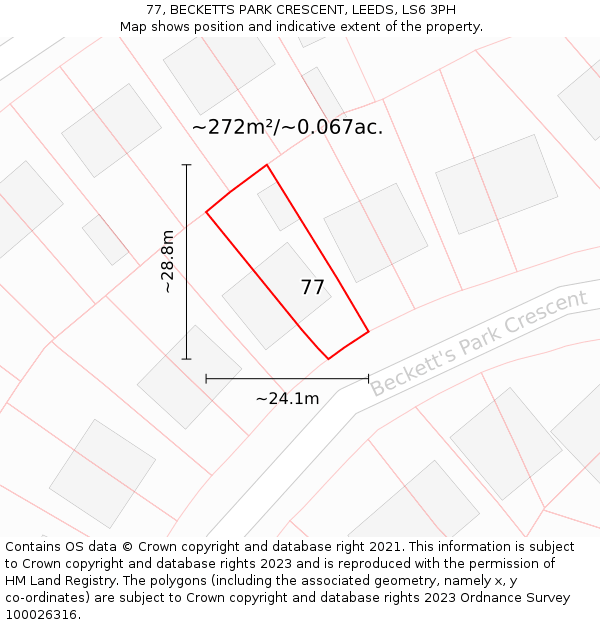 77, BECKETTS PARK CRESCENT, LEEDS, LS6 3PH: Plot and title map