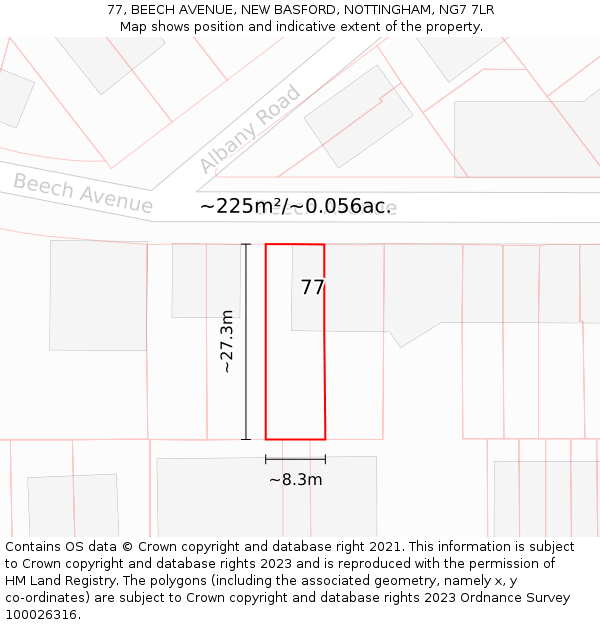 77, BEECH AVENUE, NEW BASFORD, NOTTINGHAM, NG7 7LR: Plot and title map