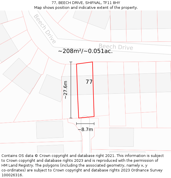 77, BEECH DRIVE, SHIFNAL, TF11 8HY: Plot and title map