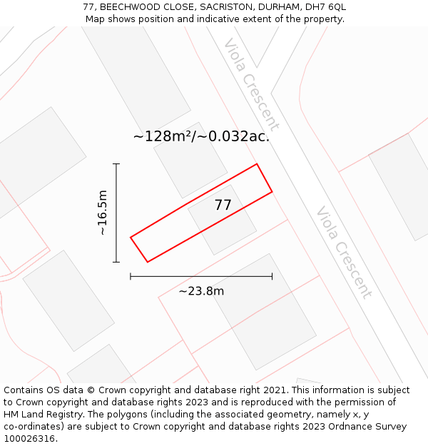 77, BEECHWOOD CLOSE, SACRISTON, DURHAM, DH7 6QL: Plot and title map