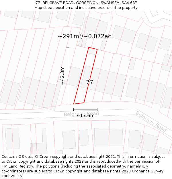 77, BELGRAVE ROAD, GORSEINON, SWANSEA, SA4 6RE: Plot and title map