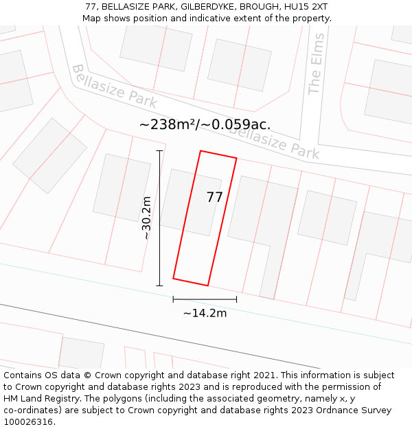 77, BELLASIZE PARK, GILBERDYKE, BROUGH, HU15 2XT: Plot and title map