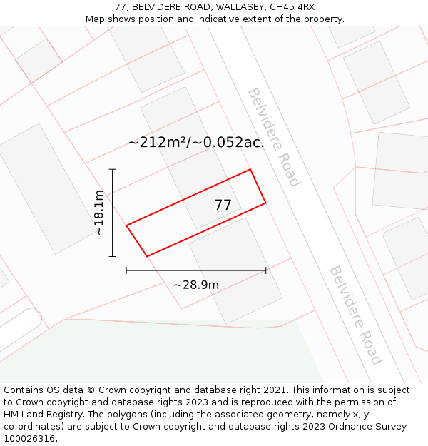 77, BELVIDERE ROAD, WALLASEY, CH45 4RX: Plot and title map