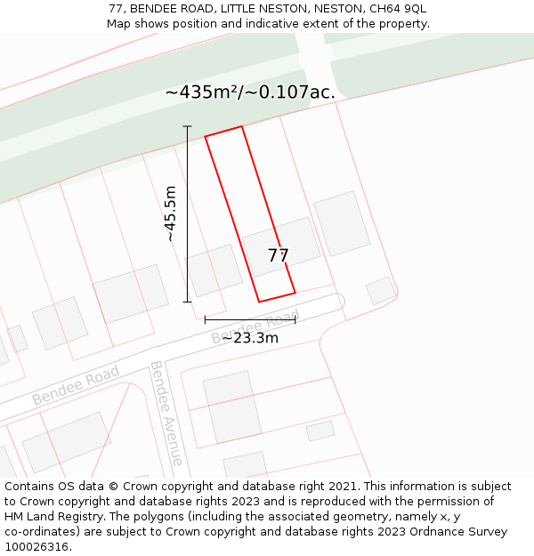 77, BENDEE ROAD, LITTLE NESTON, NESTON, CH64 9QL: Plot and title map