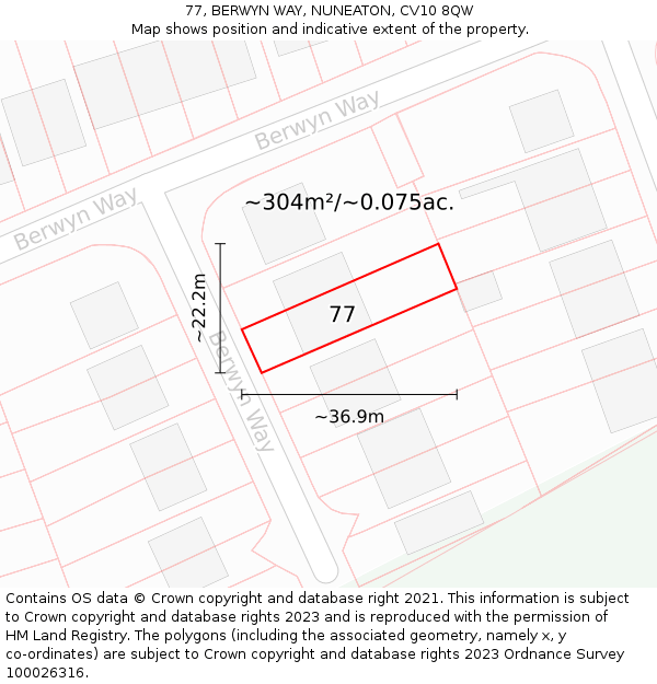 77, BERWYN WAY, NUNEATON, CV10 8QW: Plot and title map