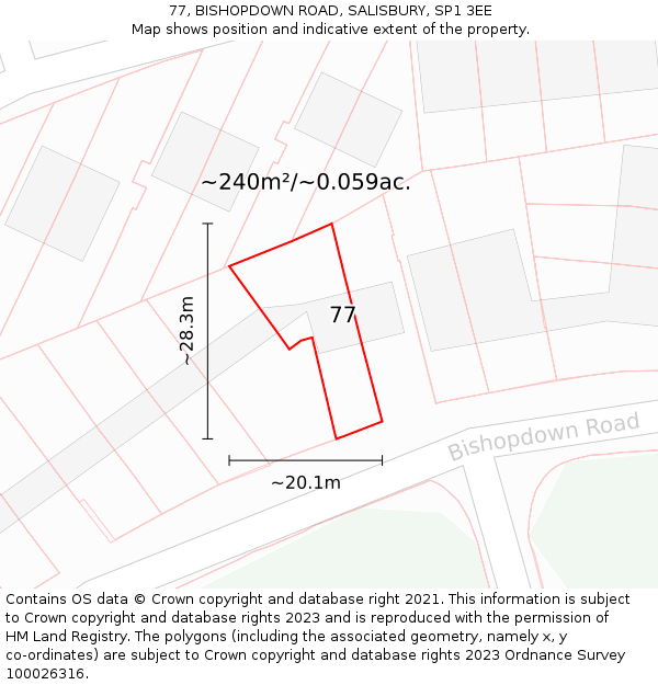 77, BISHOPDOWN ROAD, SALISBURY, SP1 3EE: Plot and title map