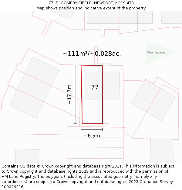 77, BLOOMERY CIRCLE, NEWPORT, NP19 4TR: Plot and title map