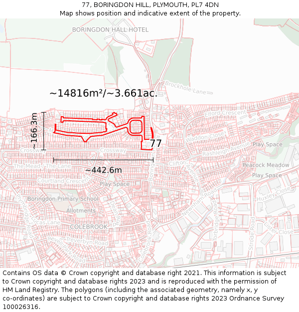 77, BORINGDON HILL, PLYMOUTH, PL7 4DN: Plot and title map