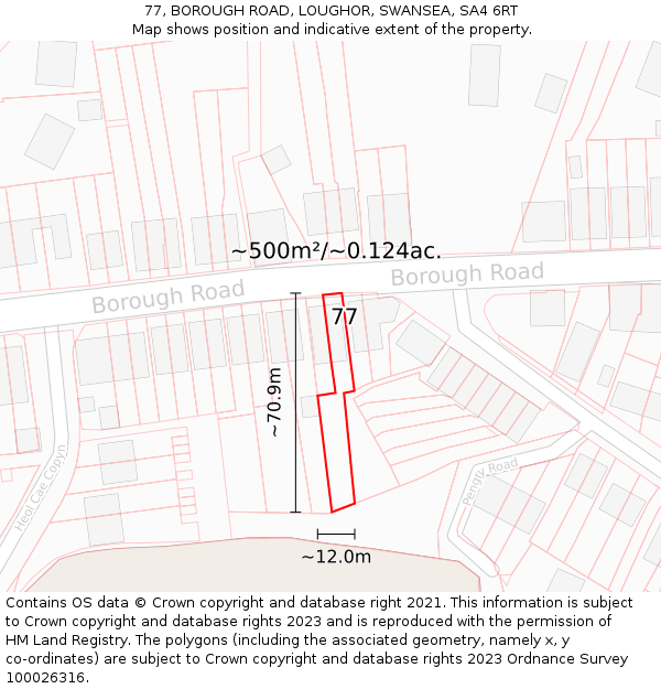 77, BOROUGH ROAD, LOUGHOR, SWANSEA, SA4 6RT: Plot and title map