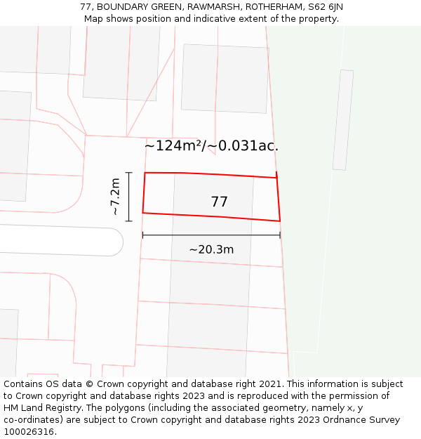 77, BOUNDARY GREEN, RAWMARSH, ROTHERHAM, S62 6JN: Plot and title map