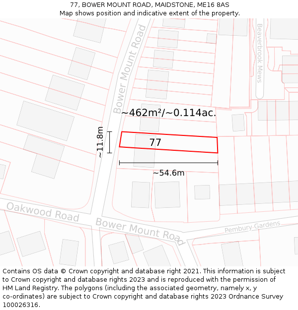 77, BOWER MOUNT ROAD, MAIDSTONE, ME16 8AS: Plot and title map