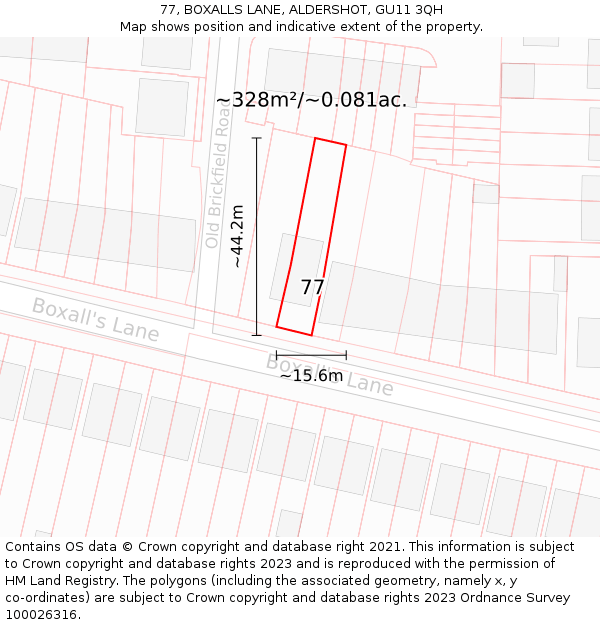 77, BOXALLS LANE, ALDERSHOT, GU11 3QH: Plot and title map