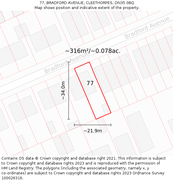 77, BRADFORD AVENUE, CLEETHORPES, DN35 0BQ: Plot and title map