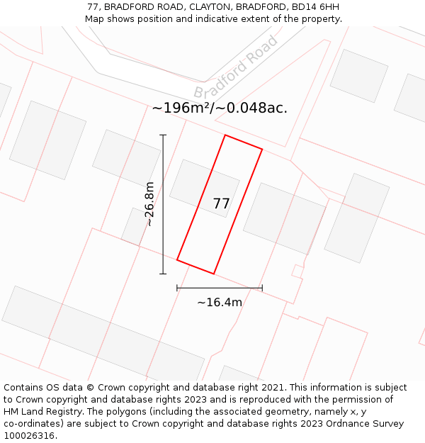 77, BRADFORD ROAD, CLAYTON, BRADFORD, BD14 6HH: Plot and title map