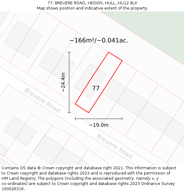 77, BREVERE ROAD, HEDON, HULL, HU12 8LX: Plot and title map