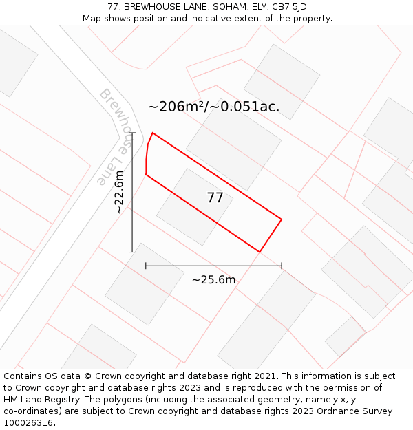 77, BREWHOUSE LANE, SOHAM, ELY, CB7 5JD: Plot and title map