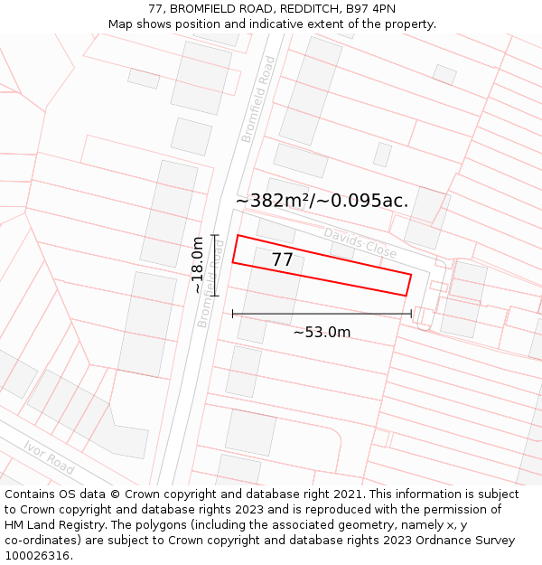 77, BROMFIELD ROAD, REDDITCH, B97 4PN: Plot and title map