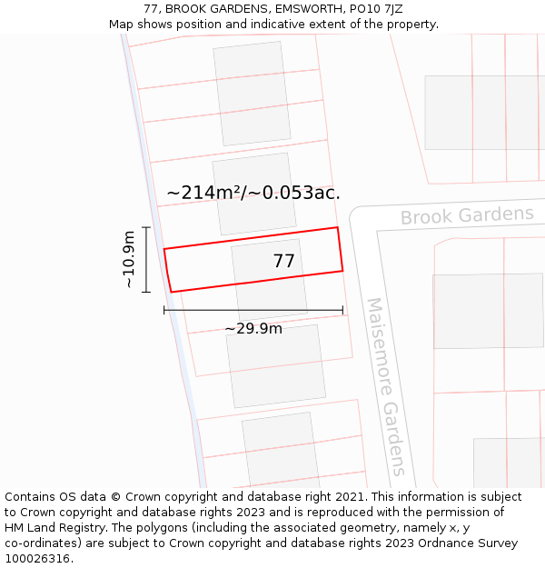 77, BROOK GARDENS, EMSWORTH, PO10 7JZ: Plot and title map