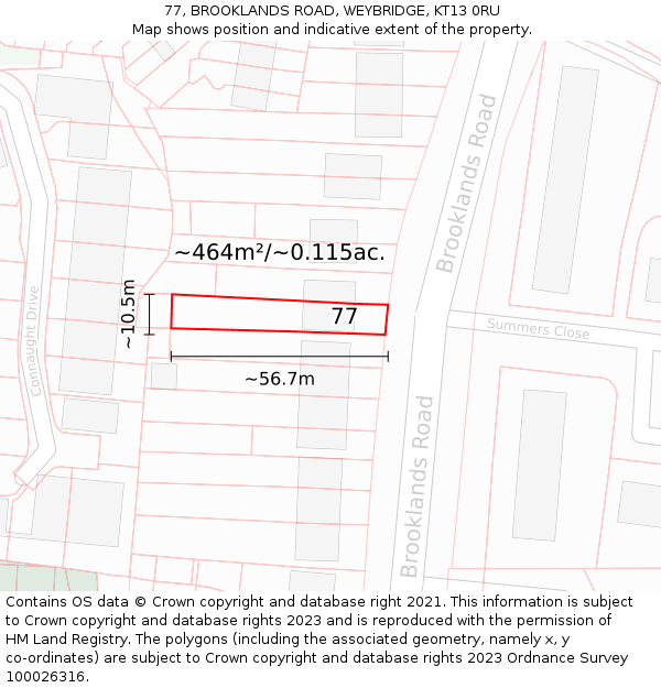 77, BROOKLANDS ROAD, WEYBRIDGE, KT13 0RU: Plot and title map