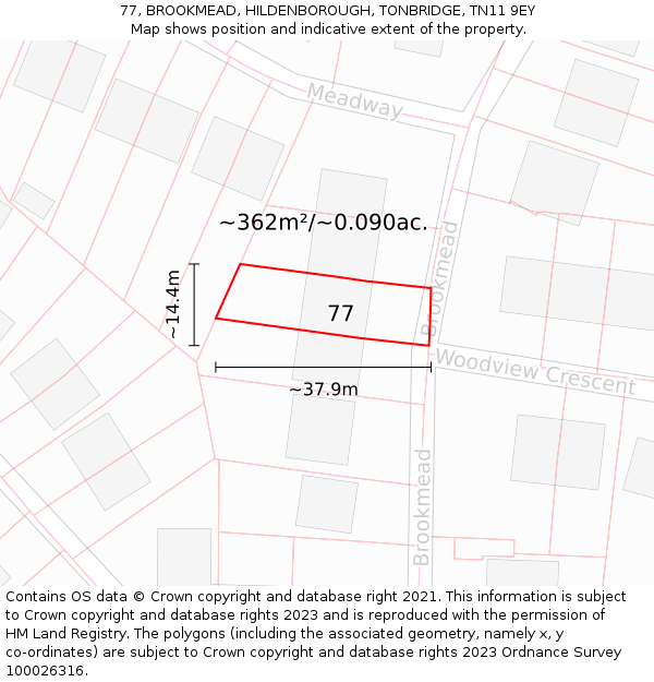 77, BROOKMEAD, HILDENBOROUGH, TONBRIDGE, TN11 9EY: Plot and title map