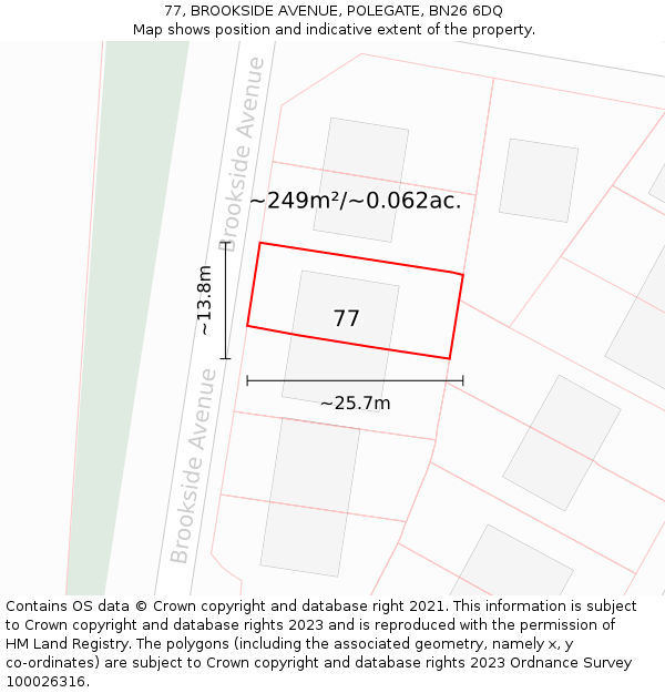 77, BROOKSIDE AVENUE, POLEGATE, BN26 6DQ: Plot and title map