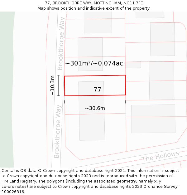 77, BROOKTHORPE WAY, NOTTINGHAM, NG11 7FE: Plot and title map