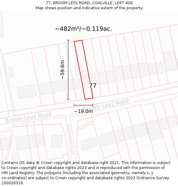 77, BROOM LEYS ROAD, COALVILLE, LE67 4DE: Plot and title map
