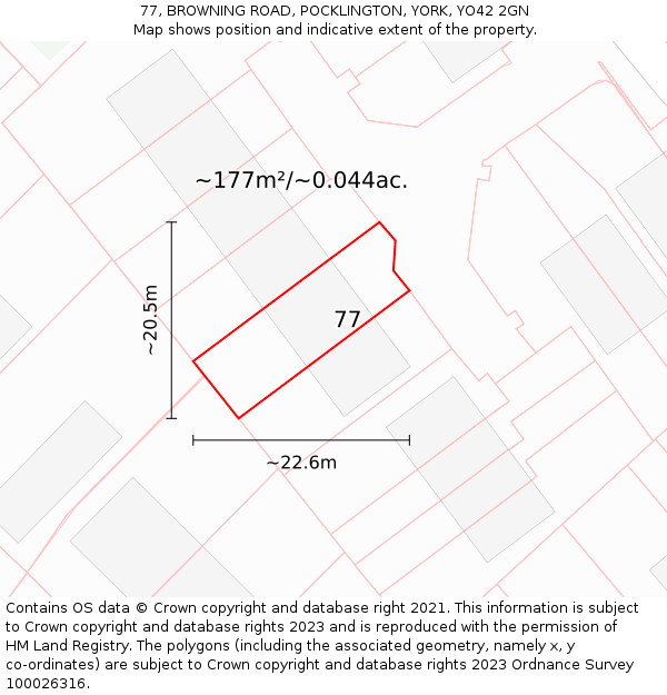 77, BROWNING ROAD, POCKLINGTON, YORK, YO42 2GN: Plot and title map